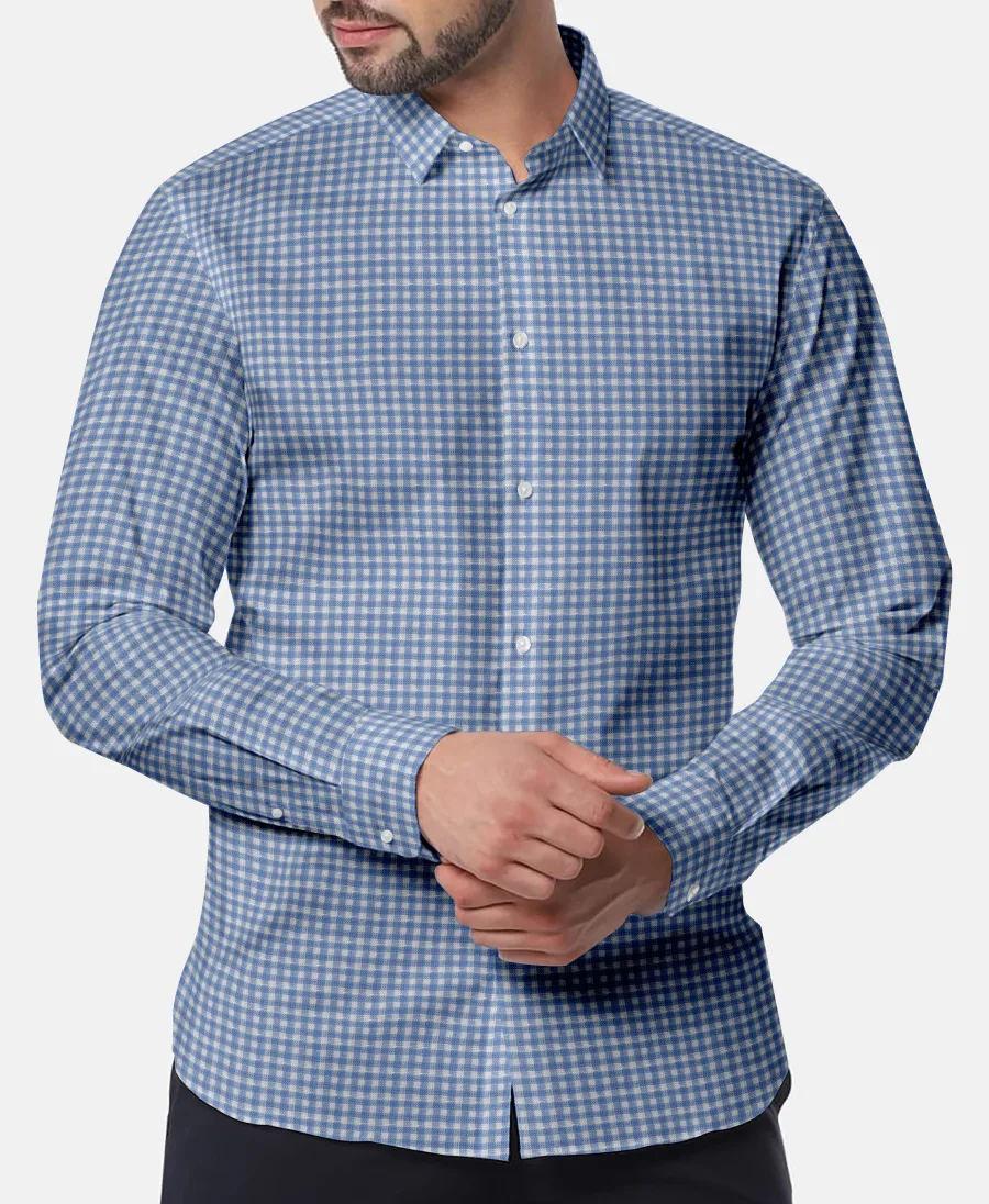 Blue Linen Gingham Check