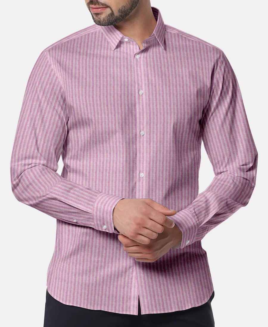 Pink Linen Fine Stripe