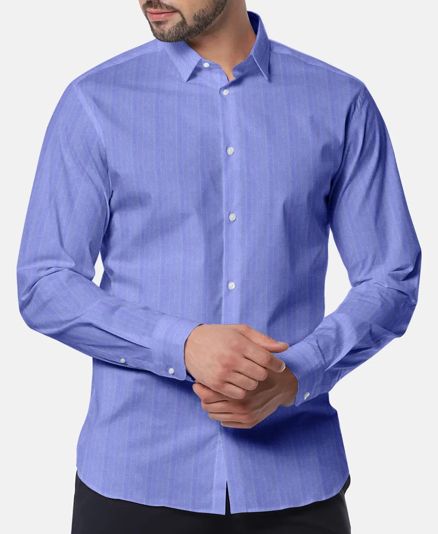Blue Cotton Herringbone
