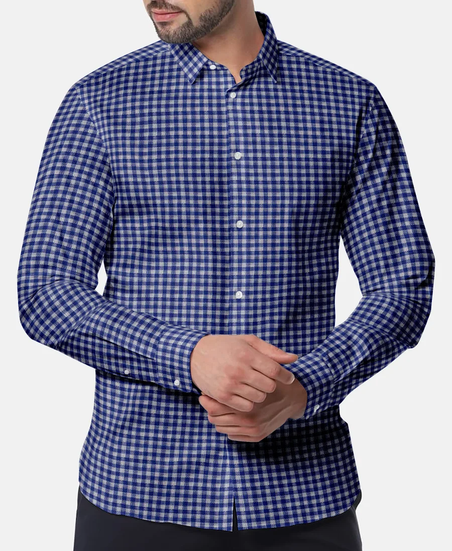 Navy Linen Gingham Check