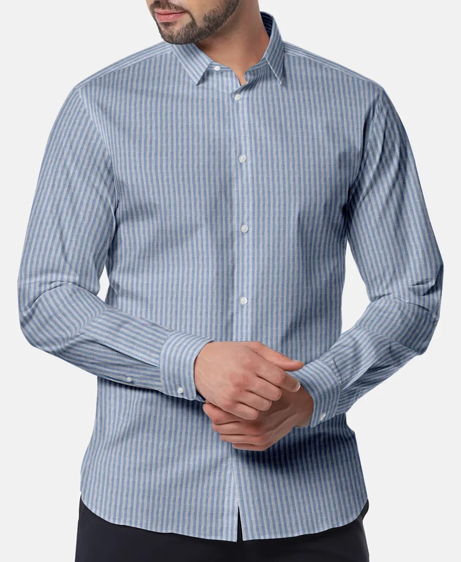Blue and White Linen Fine Stripe
